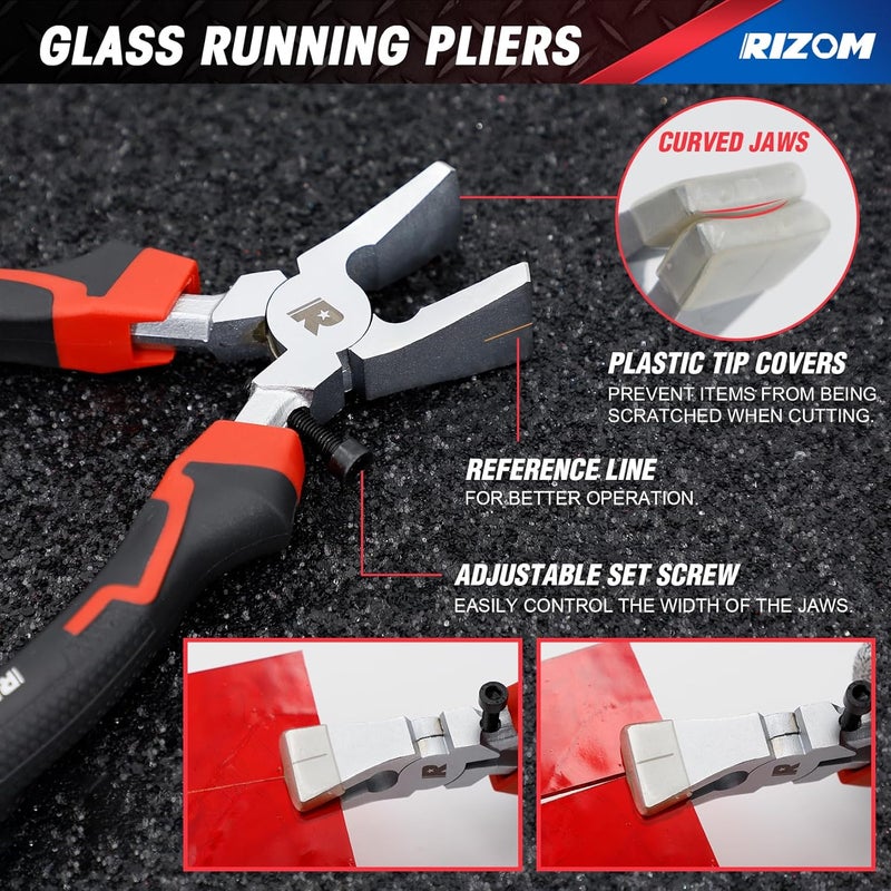 Rizom Glass Cutting Tool, Glass Cutter 2-20MM, 8" Tile Nippers, 8" Glass Running Pliers with Curved Jaws, 6" Breaker Grozer Pliers, Glass Cutter Kit for Stained Glass, Tiles, Mosaic Cutting - Image 3